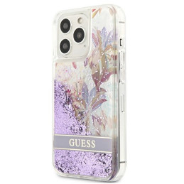 Guess GUHCP13LLFLSU iPhone 13 Pro / 13 6.1" violetinis/ violetinis kietas dėklas su gėlių blizgučiais