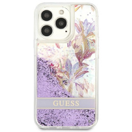 Guess GUHCP13LLFLSU iPhone 13 Pro / 13 6.1" violetinis/ violetinis kietas dėklas su gėlių blizgučiais