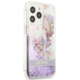 Guess GUHCP13LLFLSU iPhone 13 Pro / 13 6.1" violetinis/ violetinis kietas dėklas su gėlių blizgučiais