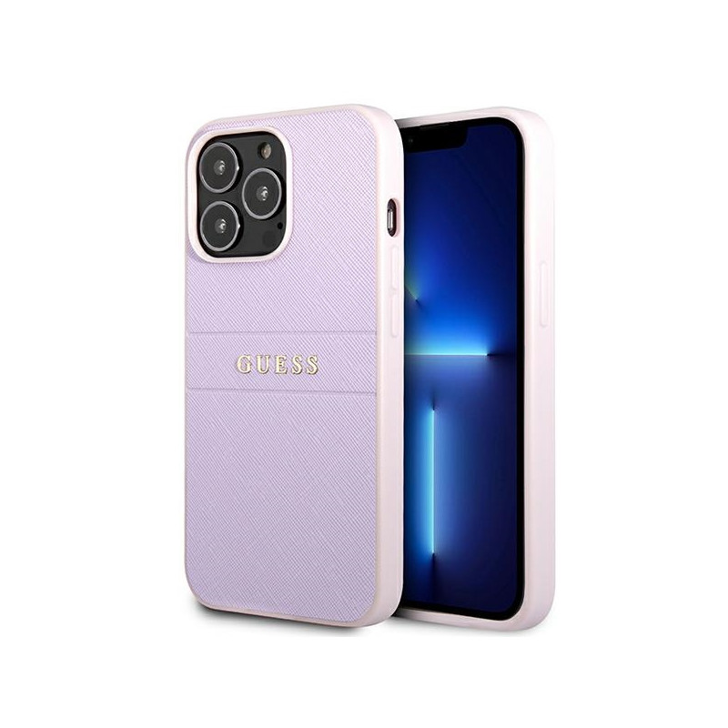 „Guess Saffiano Stripe“ iPhone 13 Pro Max dėklas – violetinis