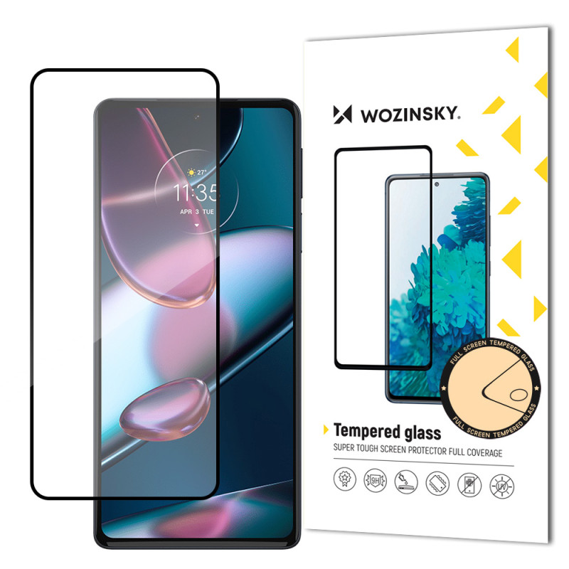 „Wozinsky“ itin patvarus grūdinto stiklo pilnas ekranas su rėmeliu, suderinamas su „Motorola Edge 30“ juodos spalvos