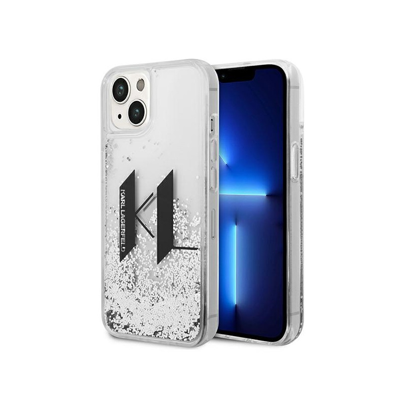 „Karl Lagerfeld Liquid Glitter Big KL“ dėklas, skirtas „iPhone 14“ – sidabrinis