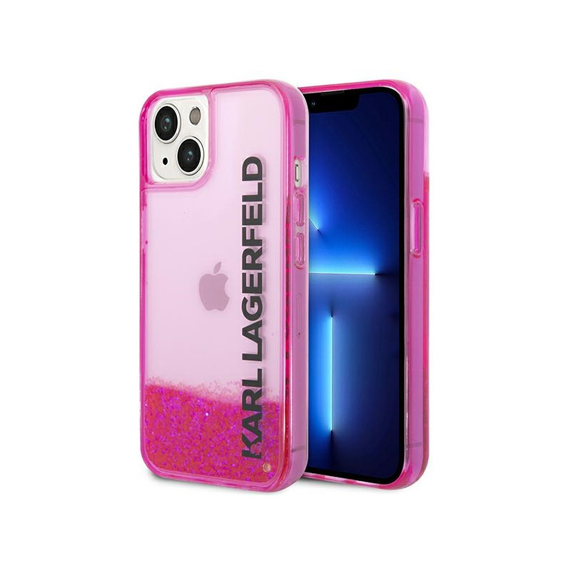 Karl Lagerfeld skysto blizgučio „Elong“ dėklas iPhone 14 6.1" telefonui – rožinis