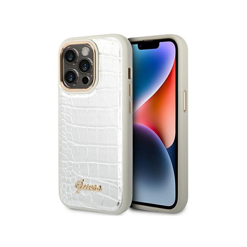 „Guess Croco Collection“ dėklas, skirtas „iPhone 14 Pro 6.1“ – sidabrinis