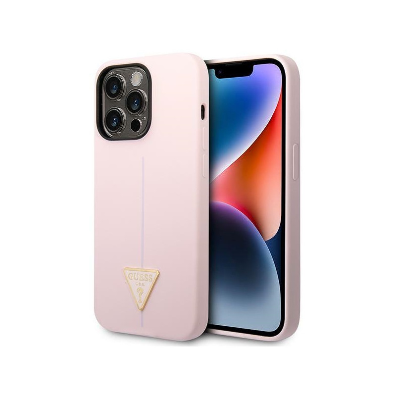 „Guess“ silikoninis trikampio formos iPhone 14 Pro 6.1 dėklas – violetinis