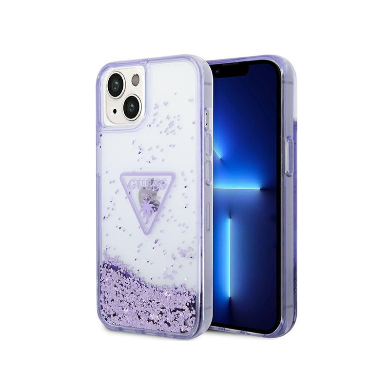 „Guess Liquid Glitter Palm Collection“ dėklas, skirtas „iPhone 14 Plus 6.7“ – violetinis