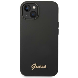 „Guess“ silikoninis „Vintage“ auksinis „iPhone 14“ dėklas – juodas