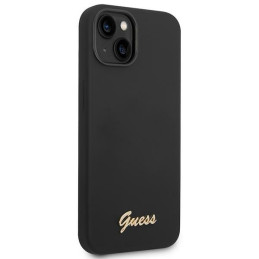 „Guess“ silikoninis „Vintage“ auksinis „iPhone 14“ dėklas – juodas