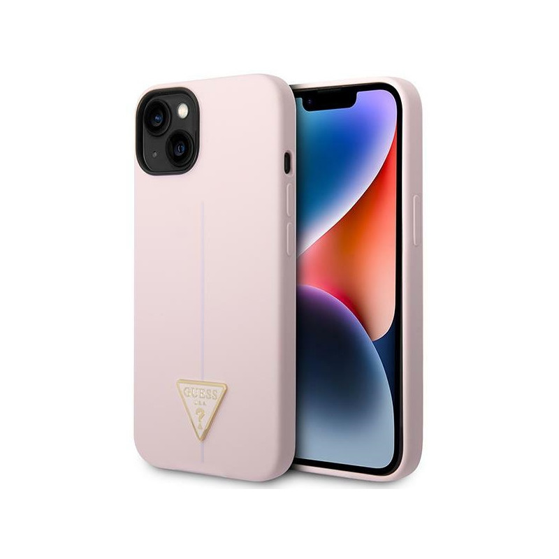 „Guess“ silikoninis trikampio formos dėklas iPhone 14 6.1" – violetinis
