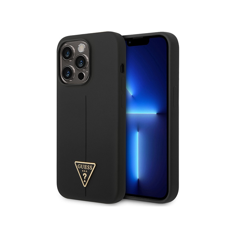 Guess GUHCP14XSLTGK iPhone 14 Pro Max 6.7" juodas/ juodas kietas silikoninis trikampio formos dėklas