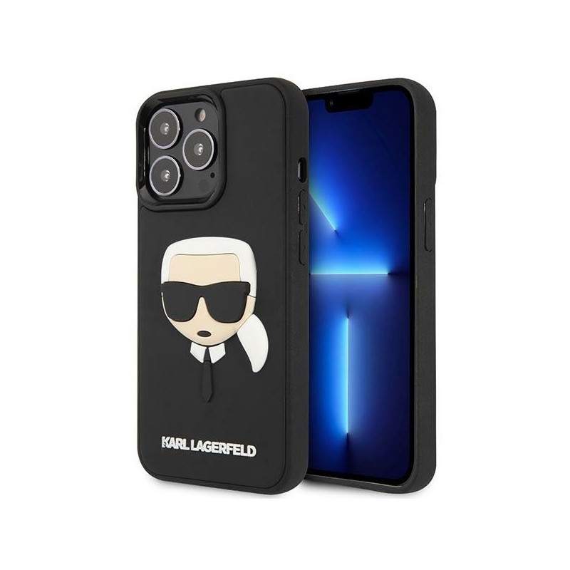 Karl Lagerfeld 3D guminis iPhone 14 dėklas su Karl& 39 s Head logotipu – juodas