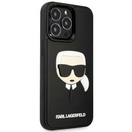 Karl Lagerfeld 3D guminis iPhone 14 dėklas su Karl& 39 s Head logotipu – juodas