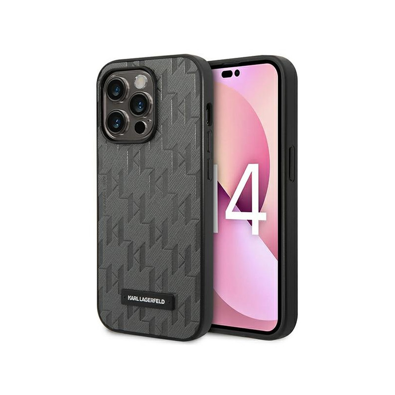 Karl Lagerfeld Saffiano Mono Metal Logo iPhone 14 Pro 6.1" dėklas – pilkas