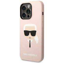 Karl Lagerfeld silikoninis iPhone 14 Pro dėklas su užrašu „Karl& 39 s Head“ – rožinis
