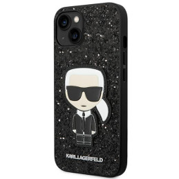 Karl Lagerfeld blizgučių dribsnių Ikonik dėklas, skirtas iPhone 14 Plus - juodas