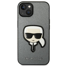 „Karl Lagerfeld Saffiano Karl& 39 s Head Patch“ dėklas, skirtas „iPhone 14“ – sidabrinis
