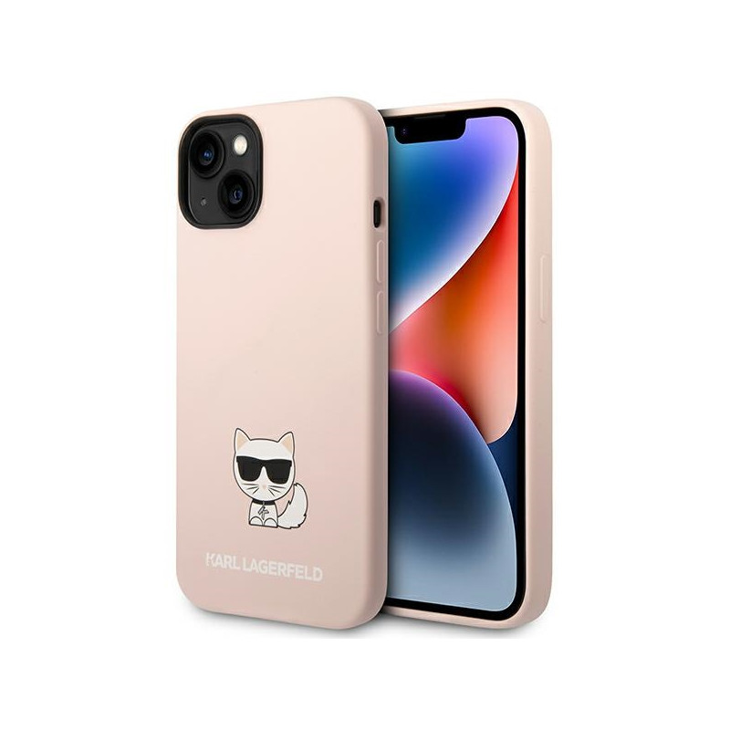 Karl Lagerfeld silikoninis „Choupette Body“ dėklas iPhone 14 telefonui – šviesiai rožinis