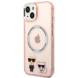 „Karl Lagerfeld Karl&Choupette“ aliumininis „MagSafe iPhone 14 Plus“ dėklas – rožinis