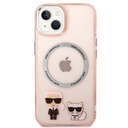 „Karl Lagerfeld Karl&Choupette“ aliumininis „MagSafe iPhone 14 Plus“ dėklas – rožinis
