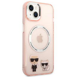 „Karl Lagerfeld Karl&Choupette“ aliumininis „MagSafe iPhone 14 Plus“ dėklas – rožinis