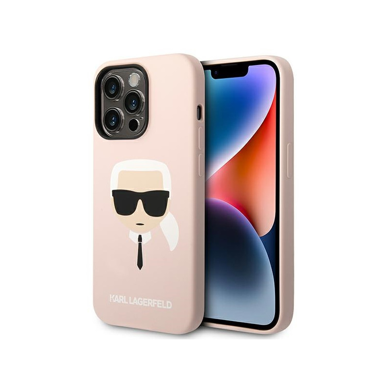 „Karl Lagerfeld“ silikoninis „Karl& 39 s Head“ dėklas, skirtas „iPhone 14 Pro Max“ – rožinis