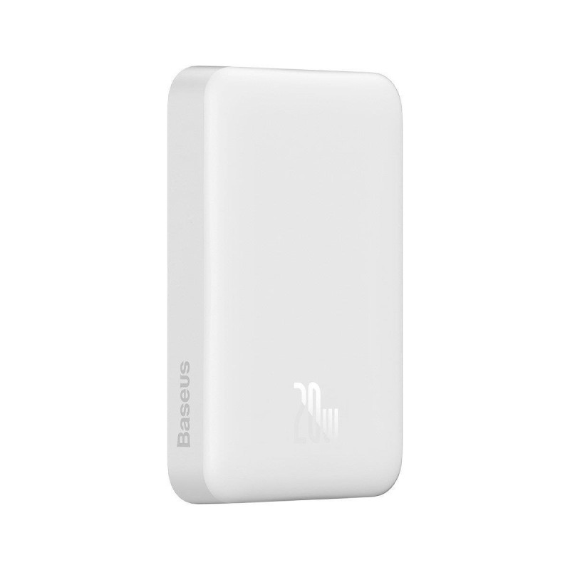 „Baseus Magnetic Mini 10000mAh USB-C PD 20W / MagSafe 15W“ išorinė baterija – balta + USB-C laidas