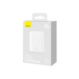 „Baseus Magnetic Mini 10000mAh USB-C PD 20W / MagSafe 15W“ išorinė baterija – balta + USB-C laidas