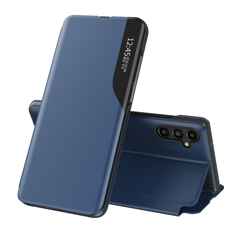 Eko odos dėklas Samsung Galaxy A14 telefonui su atlenkiamu stovu, mėlynas
