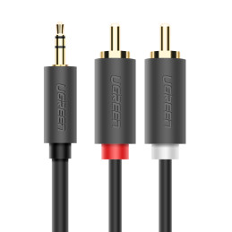 Ugreen AV102 10511 kabelis 3,5 mm mini lizdas (vyras) / 2RCA (vyras) 1,5 m - pilkas