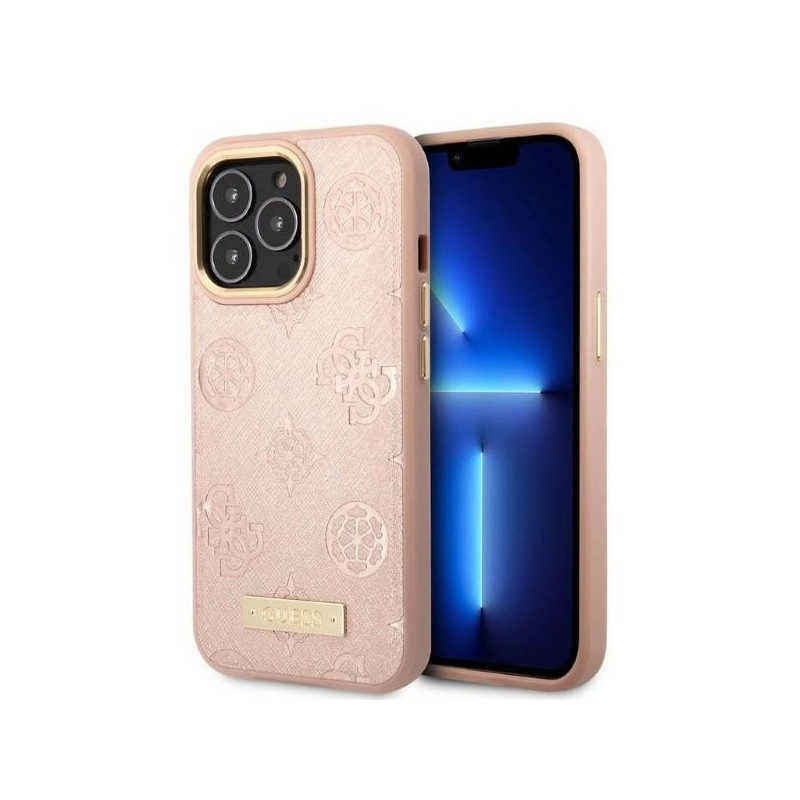 „Guess“ „Peony“ logotipo plokštelės formos „MagSafe“ dėklas, skirtas „iPhone 13 Pro“ / „iPhone 13“ – rožinis