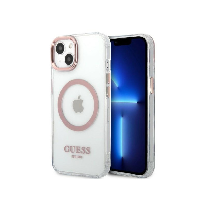 „Guess“ metalinis „Outline MagSafe iPhone 13“ dėklas – rožinis
