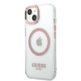 „Guess“ metalinis „Outline MagSafe iPhone 13“ dėklas – rožinis