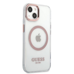 „Guess“ metalinis „Outline MagSafe iPhone 13“ dėklas – rožinis