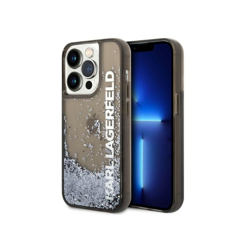 Karl Lagerfeld Liquid Blizgučiais Apsauginis Dėklas iPhone 14 Pro Max - Juodas