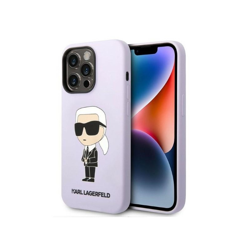 Karl Lagerfeld silikoninis „Ikonik“ dėklas, skirtas „iPhone 14 Pro Max“ – violetinis
