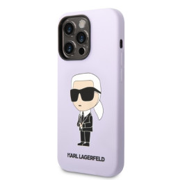 Karl Lagerfeld silikoninis „Ikonik“ dėklas, skirtas „iPhone 14 Pro Max“ – violetinis