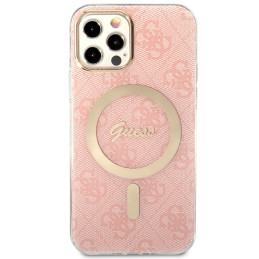 „Guess 4G Print MagSafe“ dėklas, skirtas „iPhone 12“ / „iPhone 12 Pro“ + belaidis įkroviklis – rožinis