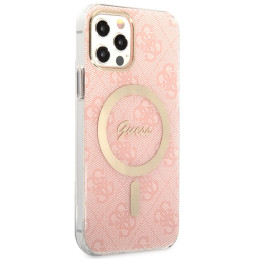 „Guess 4G Print MagSafe“ dėklas, skirtas „iPhone 12“ / „iPhone 12 Pro“ + belaidis įkroviklis – rožinis