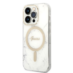 „Guess Marble MagSafe“ dėklas ir įkroviklio rinkinys, skirtas „iPhone 14 Pro Max 6.7“ – baltas