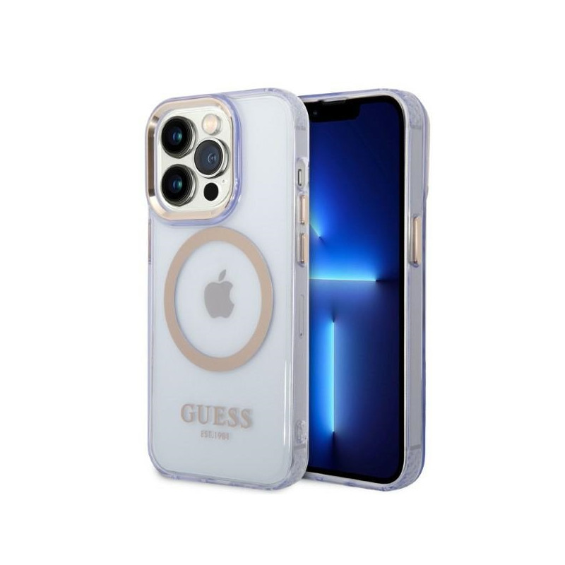 „Guess“ auksinis permatomas „MagSafe“ dėklas, skirtas „iPhone 14 Pro Max 6.7“ – violetinis