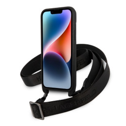 Karl Lagerfeld monogramos plaketės logotipo dirželis iPhone 14 Plus dėklas – juodas