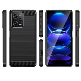 Xiaomi Poco X5 Pro 5G silikoninis dėklas, juodas, su anglies pluošto rankenėlėmis