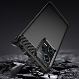 Xiaomi Poco X5 Pro 5G silikoninis dėklas, juodas, su anglies pluošto rankenėlėmis