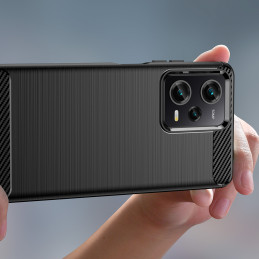 Xiaomi Poco X5 Pro 5G silikoninis dėklas, juodas, su anglies pluošto rankenėlėmis