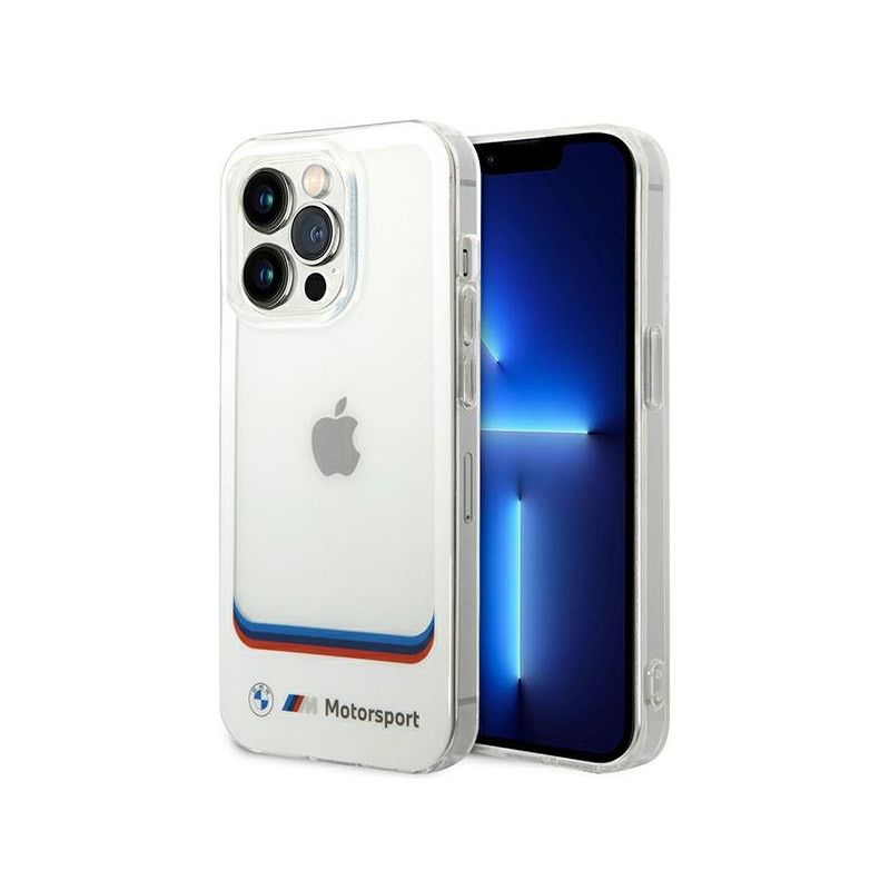 BMW permatomas centrinis dėklas, skirtas „iPhone 14 Pro Max 6.7“ – baltas