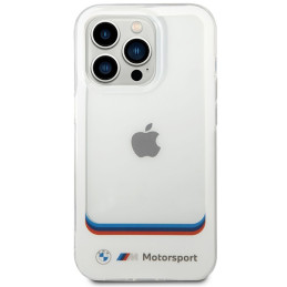 BMW permatomas centrinis dėklas, skirtas „iPhone 14 Pro Max 6.7“ – baltas