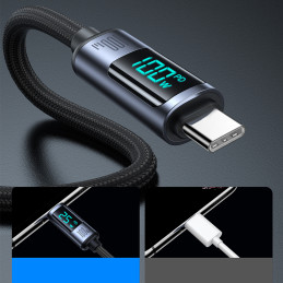 „Joyroom Prism“ serijos A16 USB-C / USB-C 100W 1,2 m laidas su LED ekranu - juodas