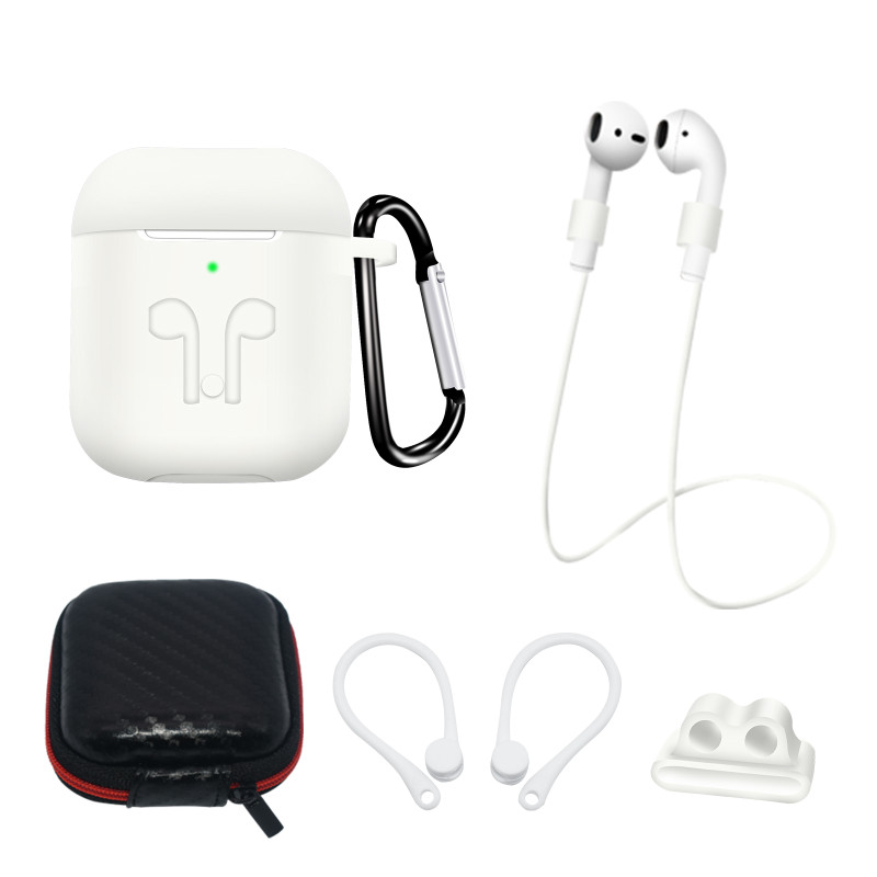 „AirPods 2“ / „AirPods 1“ silikoninių dėklų rinkinys + dėklas / ausų kabliukas / kaklo dirželis / laikrodžio apyrankės l...