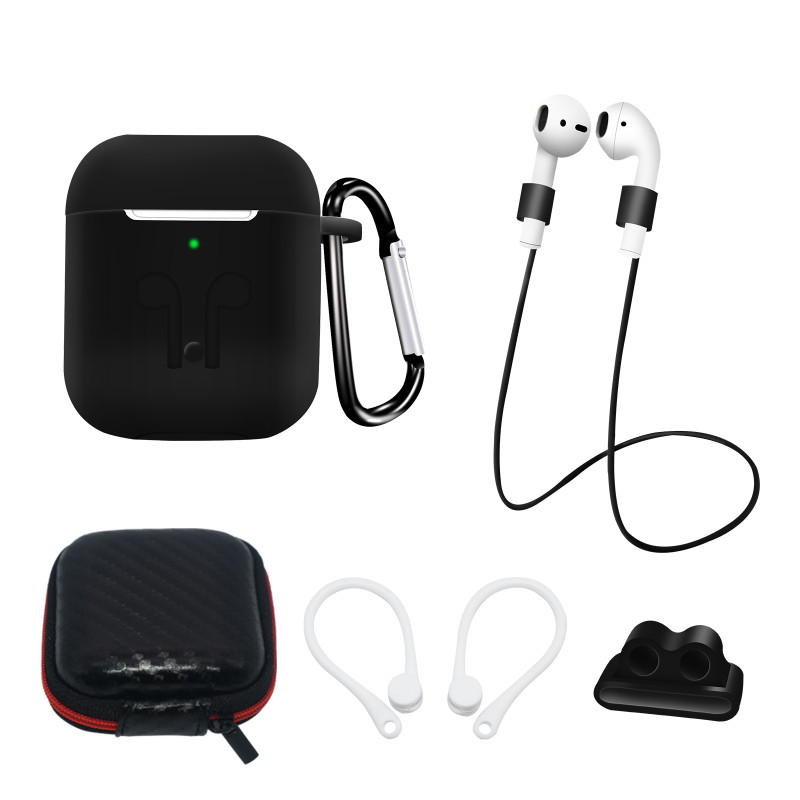 AirPods 2 / AirPods 1 silikoninių dėklų rinkinys + dėklas / ausų kabliukas / kaklo dirželis / laikrodžio apyrankės laiki...