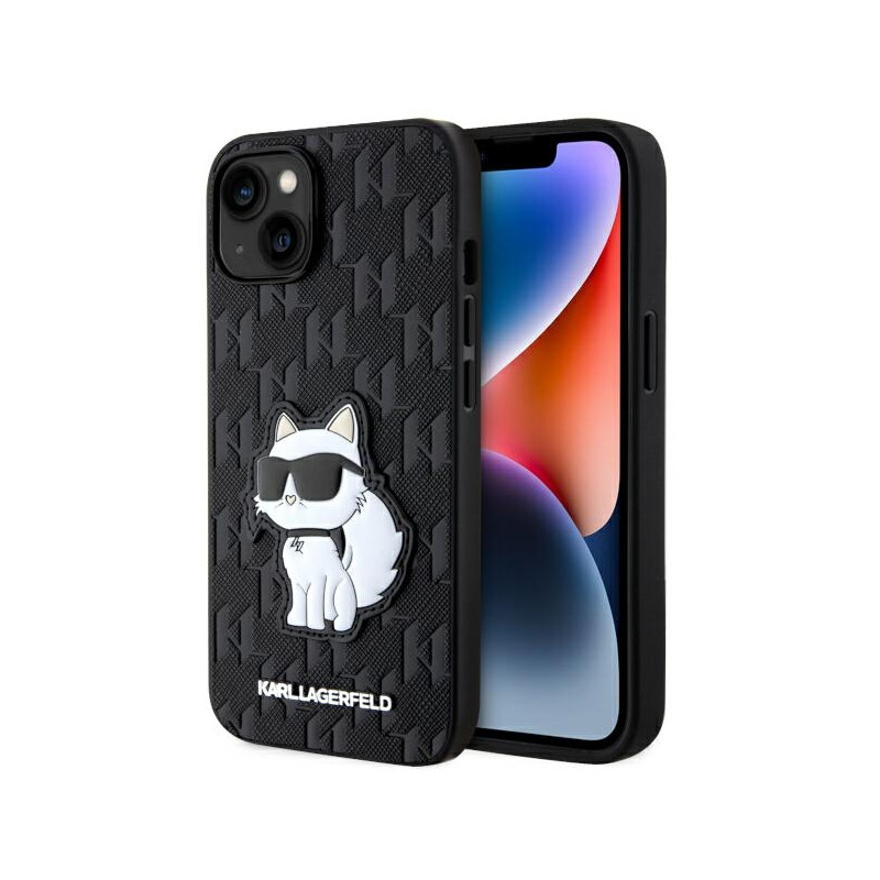 Karl Lagerfeld Saffiano Monogram Choupette iPhone 14 Plus dėklas – juodas